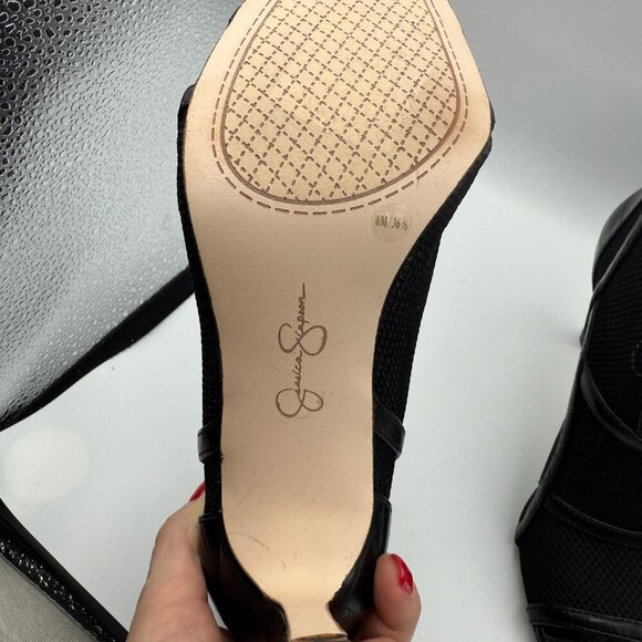 Jessica Simpson Black Mesh Peep-Toe Stiletto Booties Size 6 New - Picture 5 of 6